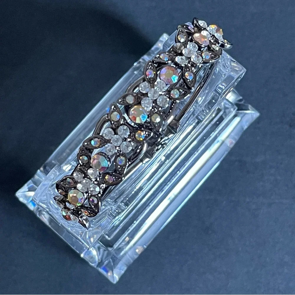 Elegant Silver and Black Crystal clamper Bracelet.